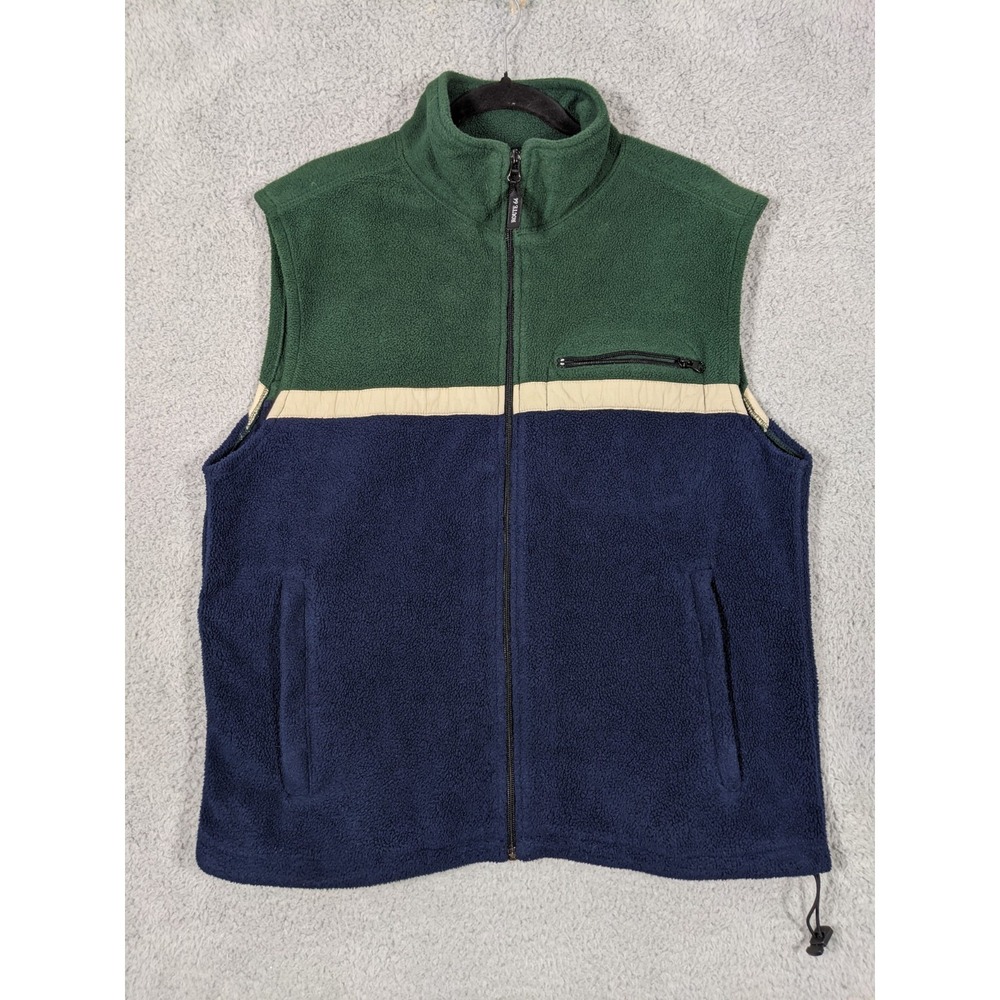 Route 66 Fleece Vest Mens M Green Blue Colorblock Drawcord Hem Full Zip